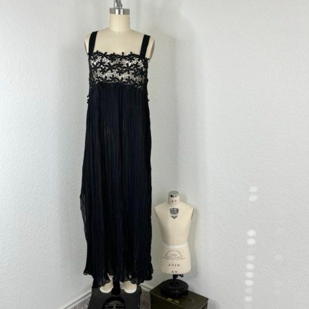 FCUK French Connection Lace Bust Crinkle Midi Slit Dress